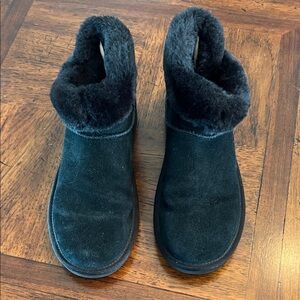 Black Suede Fur-Lined Boots/Slippers